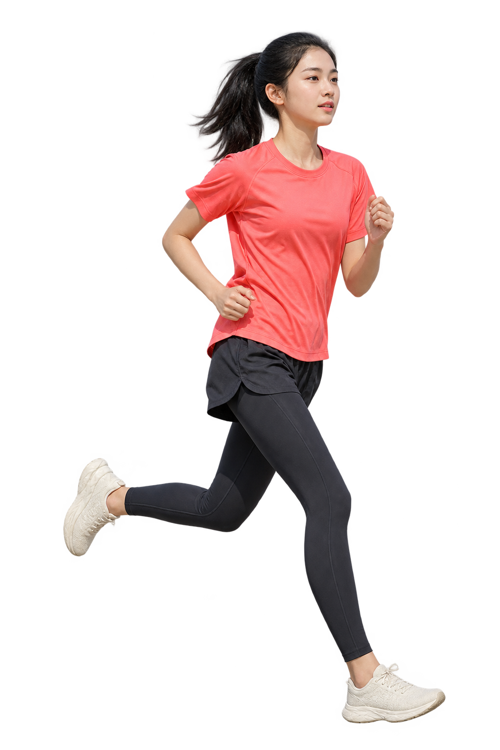 A young runner moving through a stride.